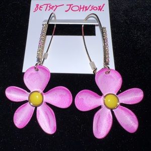 NEW Betsey Johnson Flower Crystal Rhinestone Dangle Drop Earrings